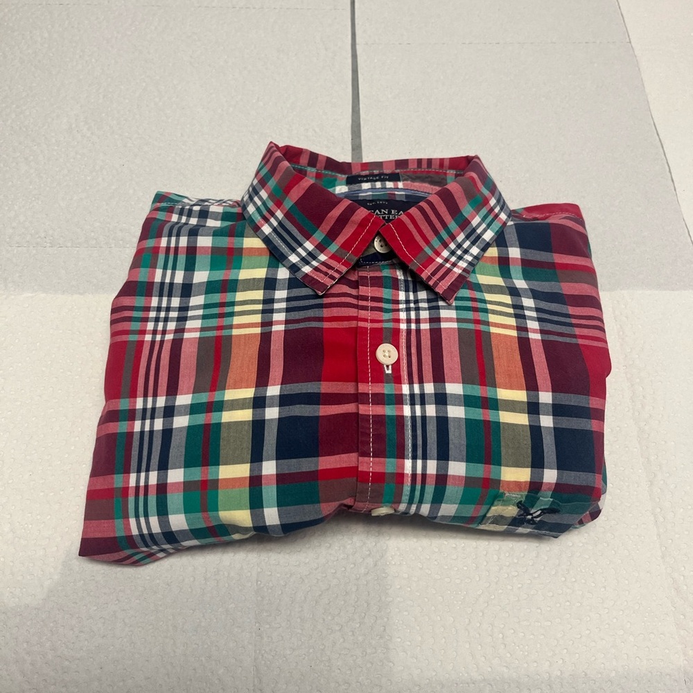 American Eagle Men's Plaid Shirt - Red, Green, Blue size M/M